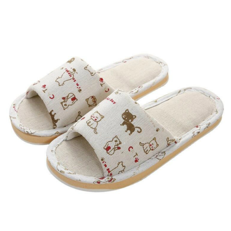 Women Home Slippers Indoor Floor Soft Couple Linen Slipper S