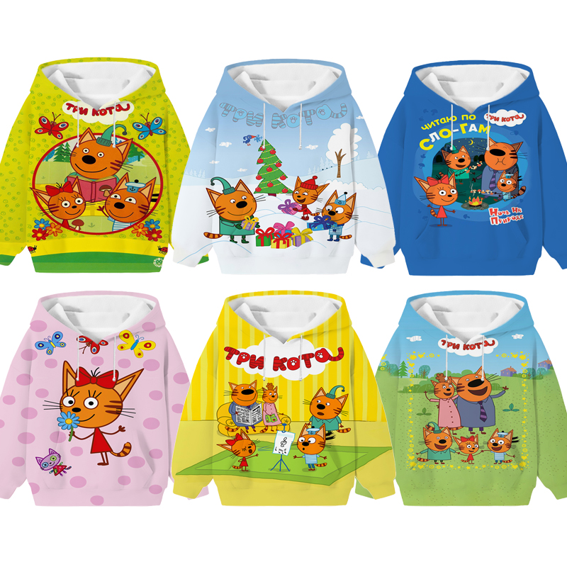 Child E Cats Hoodies Boys Girls TpnkoTa Three Kittens Sweats