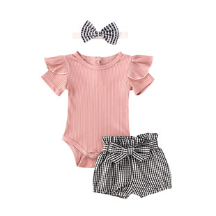Citgeett Summer Solid 3Pcs Infant Girl Outfits Set Short Sle