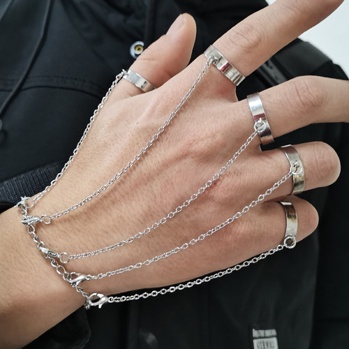 Punk Geometric Silver Color Chain Wrist Bracelet For Women M