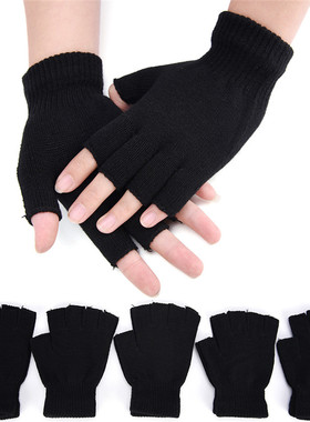 1Pair Black Half Finger Fingerless Gloves For Women And Men