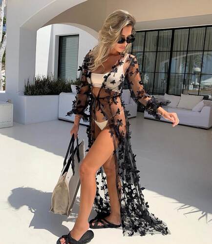 2021 Organza Beach Dress White/Black Beach  Cover up Long Pa