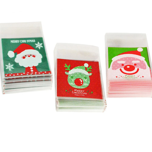 50/100pcs Cookie Gift Bags Christmas Santa Claus Snowman Sna