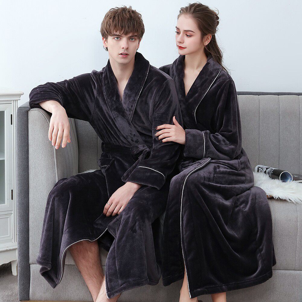 Plus Size 3XL Men Robe Winter Flannel Soft Kimono Gown Lover