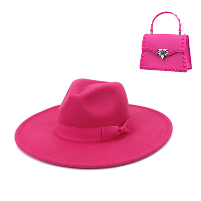 fedoras with bag set pink handbag Fedora hat women's fashion