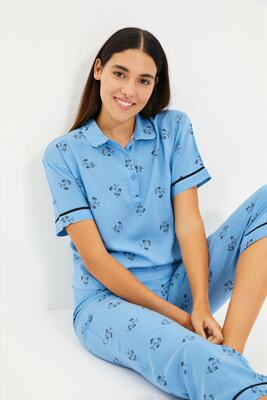 ndyol Floral Viscose Woven Pajamas set THMAW22PT0188
