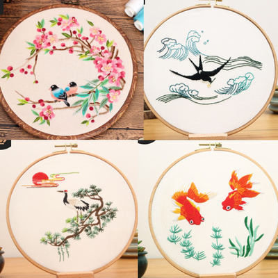 DIY Flower Pattern Printed Embroidery Kit Embroidery Hoop Cr