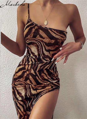 Macheda Women Fashion One-Shoulder Sling Bodycon Dress Summe