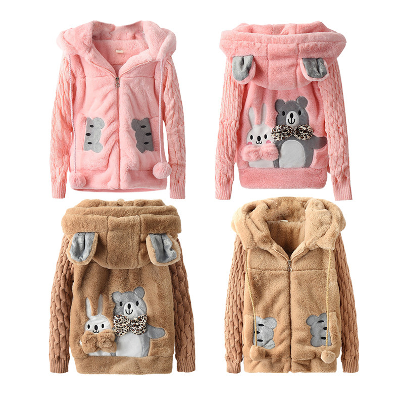 Girls Hooded Jackets Woolen Coats 2022 Winter Kids Outerwear图片
