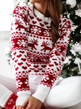 Hot Christmas Women Sweater Santa Claus Xmas Printing Long S