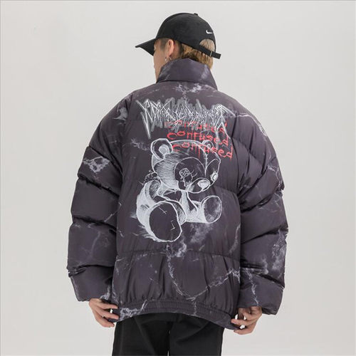 Hip Hop Jacket Parka Hurt Bear Print Men Winter Oversize Win