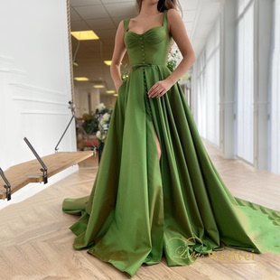 Prom Sle Gowns Neck Dress Elegant Satin Green Ball Corset