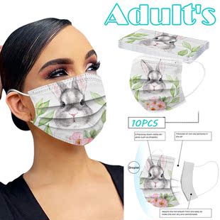 Bunny Printed Masks 10PCS Protective Easter 3Ply Disp Unisex