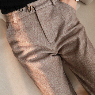 Sungtin Woolen Pants Women Plus Size Casual High Waist Offic