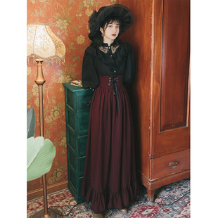 Gothic England Style Women Cosplay Palace Shirt Long Skirt S