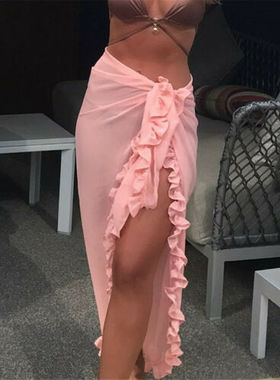 Womens Mesh Sheer Sarong Beach Cover Up Wrap Ladies Bikini P