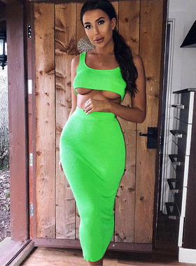 Dulzura neon ribbed knitted women two piece matching co ord