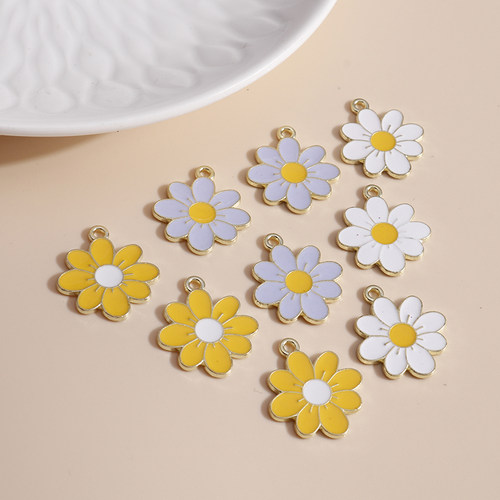 10pcs 19*21 Enamel Daisy Flower Charms for Necklaces Pendant