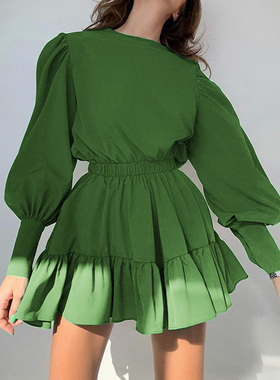 BerryGo College style lantern sleeves ruffled women dress gr