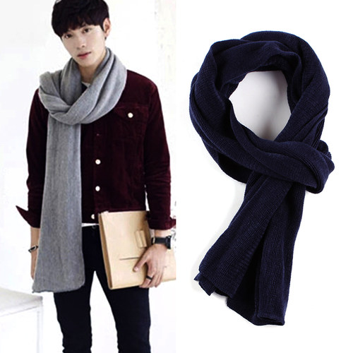 2022 New Solid Knitted Men Scarf Winter Warm Wool Long Bufan