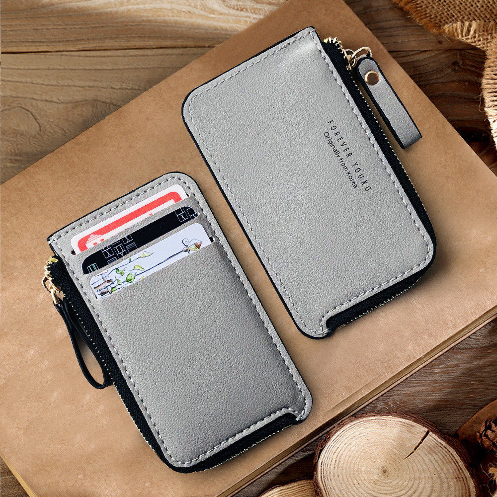 Men's Leather Small Wallet Credit Card Holder Women Cash Zip