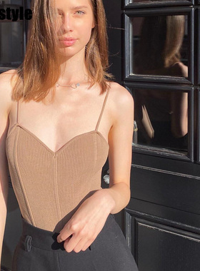 Shestyle Texture V Neck Spaghetti Strap Body for Women Backl