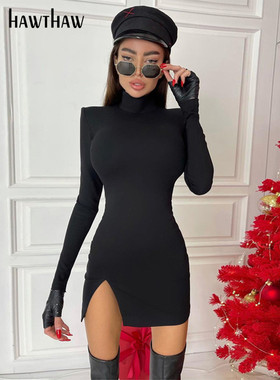 Hawthaw Women Spring Autumn Long Sleeve Bodycon Soild Color