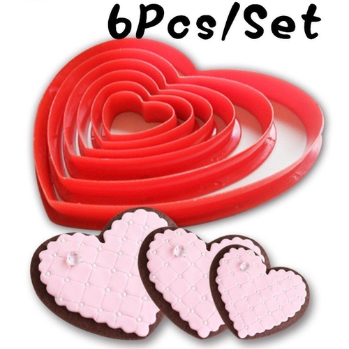 6Pcs Heart Cookie Biscuit Fondant Cake Cutter Decor Tools Mo
