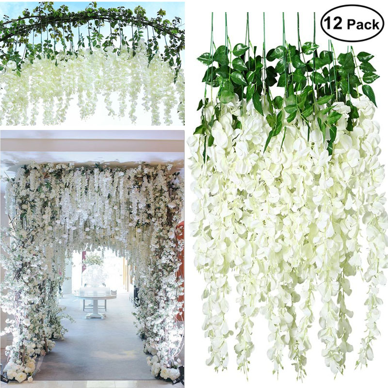 12Pcs 45inch Artificial Wisteria Flowers Fake Wisteria Vine