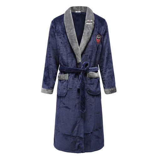 Autumn Winter Nightdress Blue Men Casual Coral Fleece Sleepw