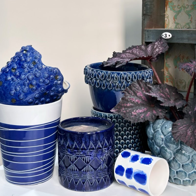美瓷物语 008外贸出口陶瓷花盆 蓝色系 秋海棠 球兰花盆 孤品微瑕