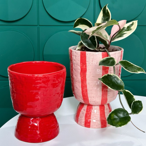 B119外贸陶瓷花盆 红色陶瓷花盆 高脚花盆