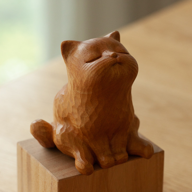 元也先生原创意艺术家居茶室摆件黑檀木雕猫可爱生日礼物男女朋友