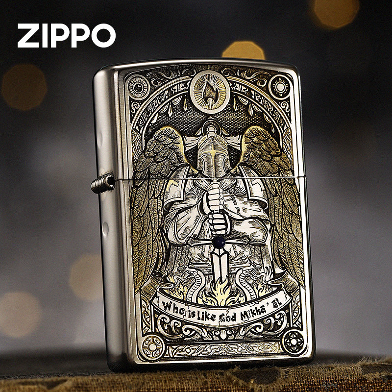 zippo打火机原装正版天使圣骑士芝宝煤油防风火机男士生日礼物