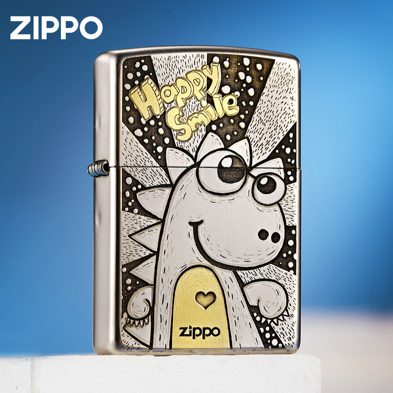 zippo打火机正品磨砂微笑恐龙芝宝煤油防风火机可爱礼物送男友版