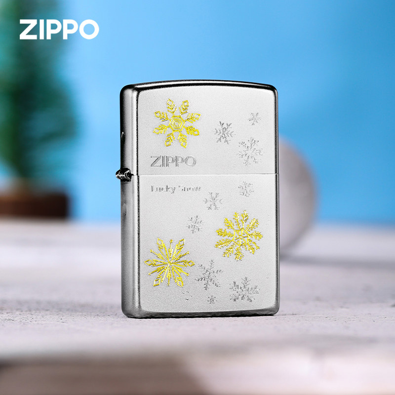 zippo打火机原装正品浪漫雪花金色双色磨砂单面煤油防风男女礼物