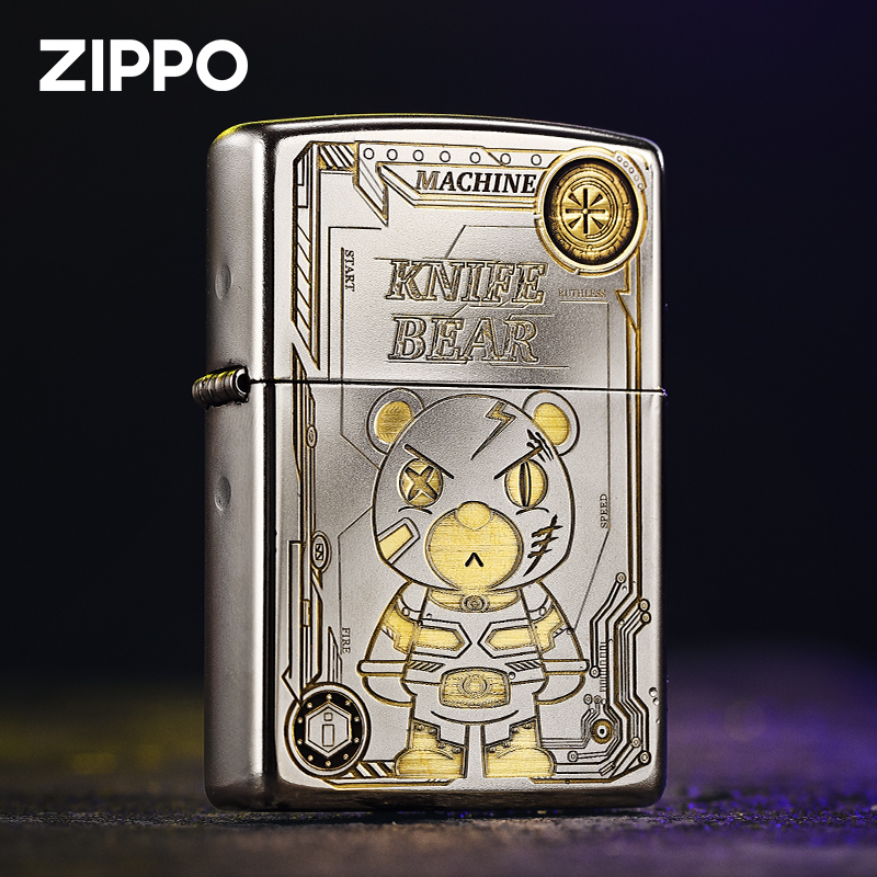 zippo打火机原装正版磨砂深雕机甲熊芝宝煤油防风火机生日礼物男