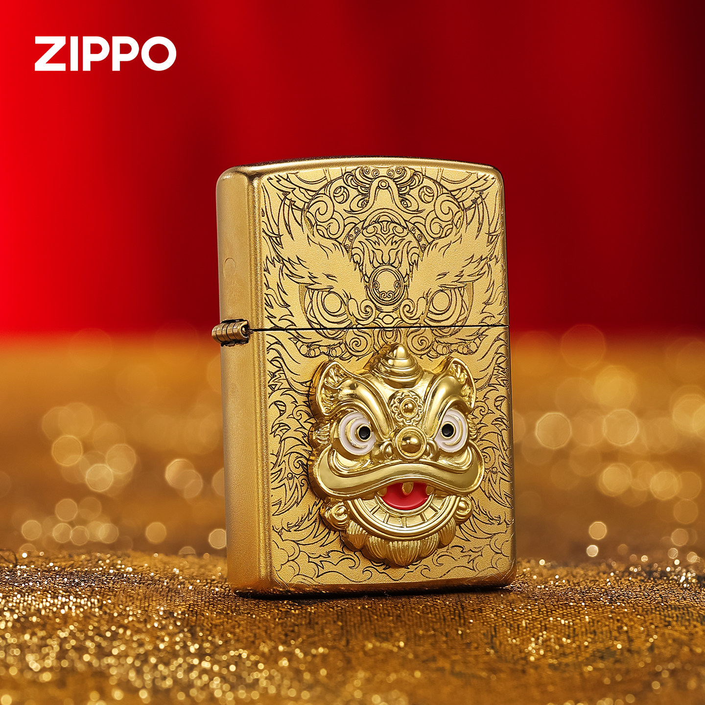 zippo打火机原装正品磨砂金贴章醒狮鸿运当头瑞兽煤油防风男礼物