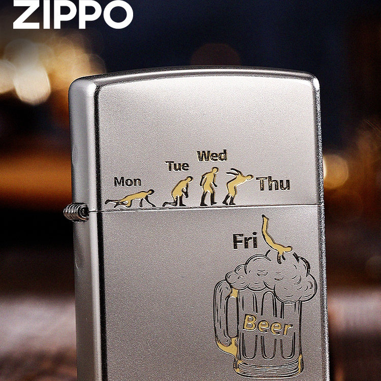 zippo打火机啤酒正版煤油防风个性创意收藏礼物送礼