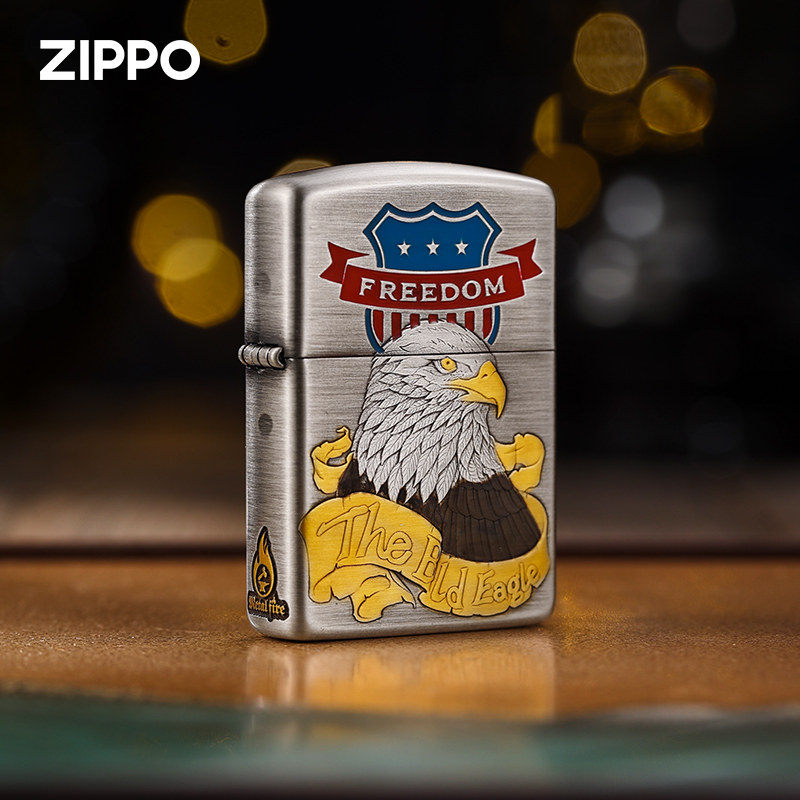 zippo打火机原装正品千语66号公路哈雷鹰盔甲熏银鎏金珐煤油防风