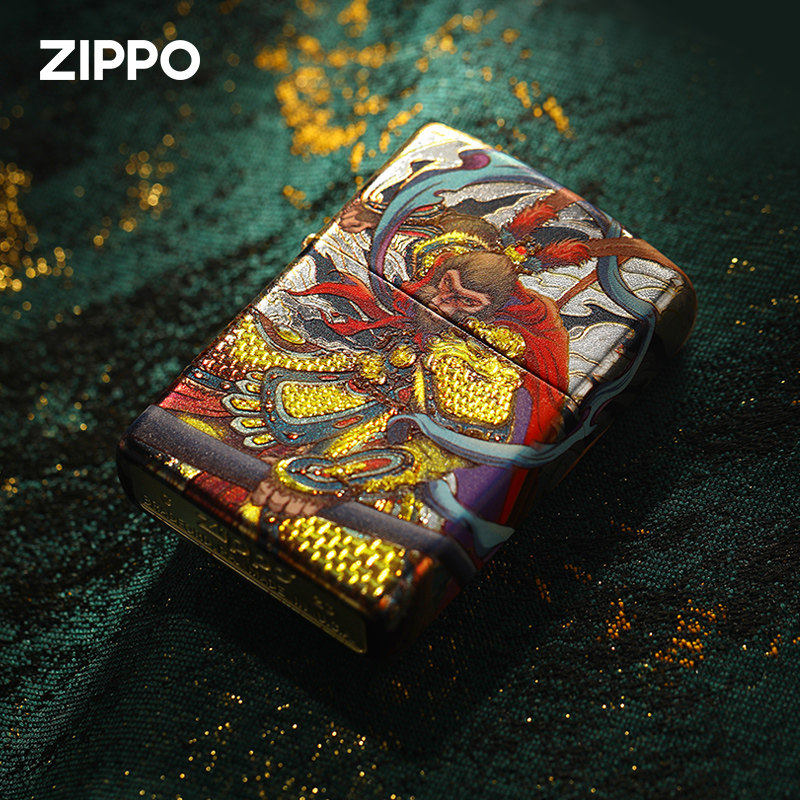 Zippo打火机美猴王斗战胜佛镀银烫金正品芝宝防风煤油火机礼物男