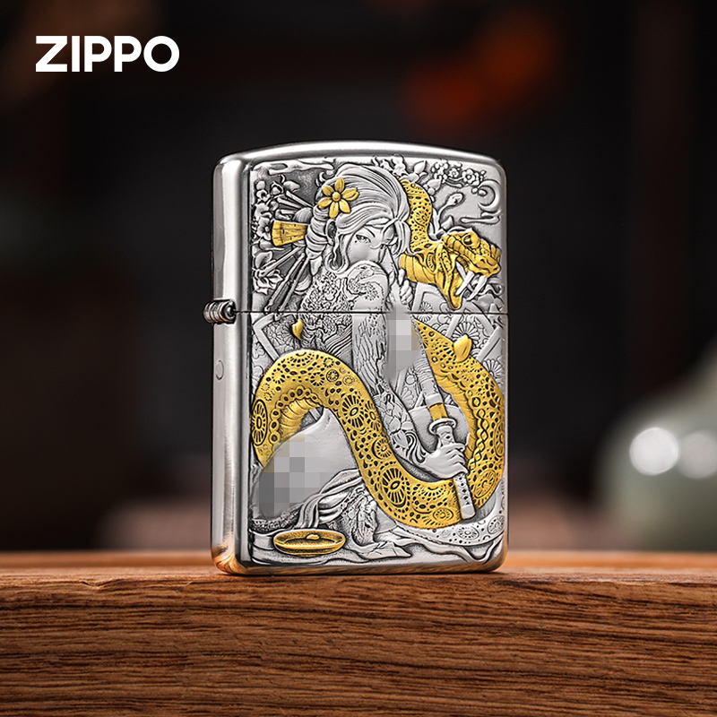 zippo打火机原装正品古法鎏金蛇女浴刃醉姬破法者盔甲双色煤油男