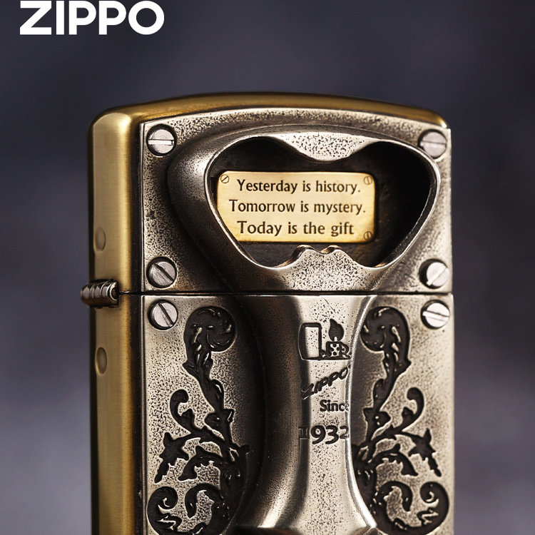 zippo打火机开瓶器黄铜贴章原装正版煤油防风个性两用礼物送男士