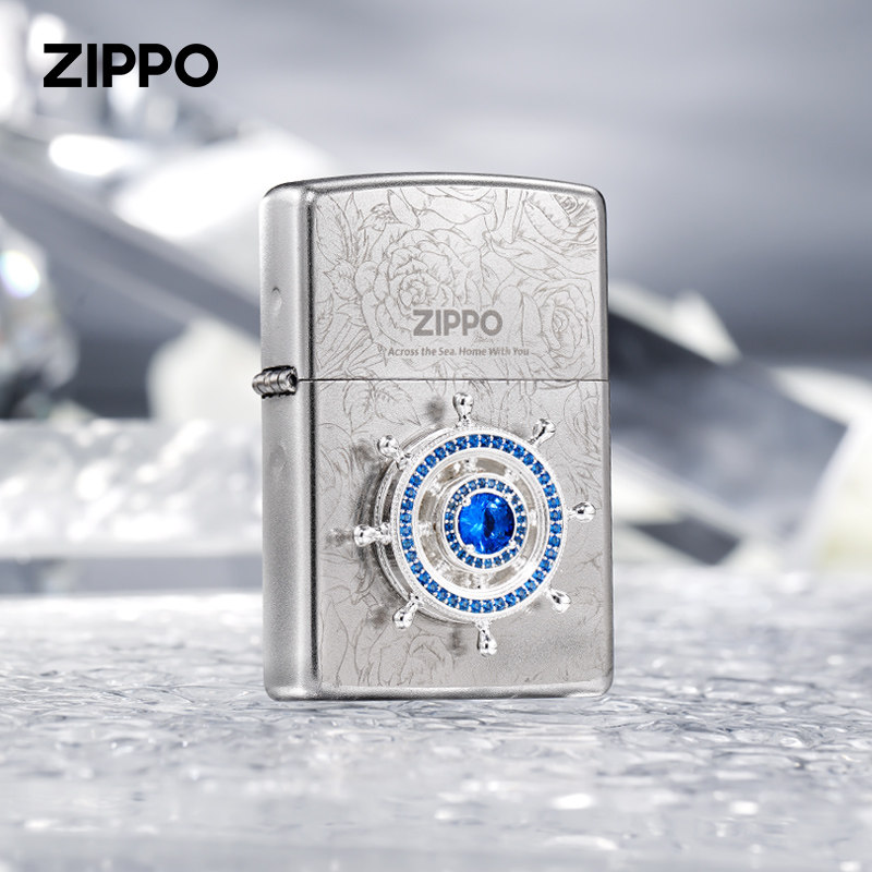 zippo打火机原装正品爱情星海罗盘旋转贴章镶钻煤油防风男女礼物