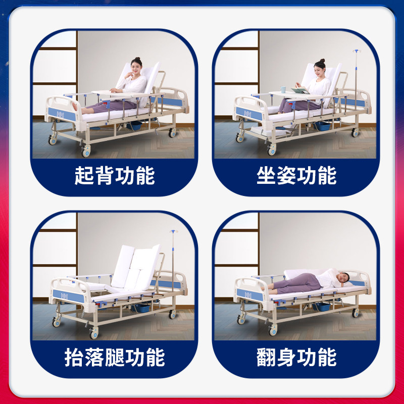 手动护理床-蓝色全曲全翻防滑+大小便专用养老院医疗老年人老人图片