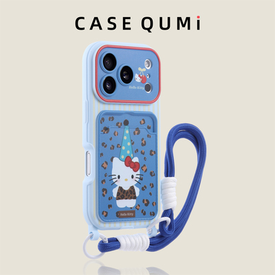 蓝底豹纹卡包KT带挂绳适用苹果17手机壳新款iphone17套苹果17promax全包17pro防摔苹果16硅胶15外壳14超火13