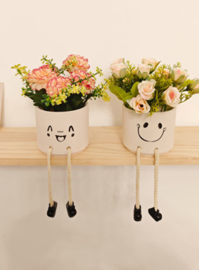 吊脚娃娃仿真花插花摆件