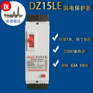 2P100A塑壳漏电断路器DZ15LE 290 63A漏电保护器220V家用开关 100