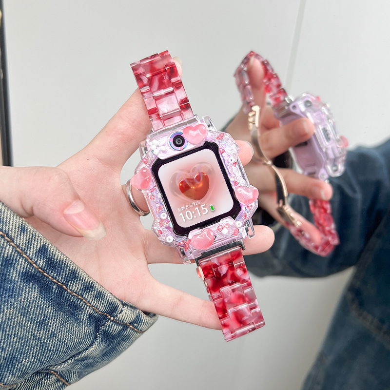 适用小天才电话手表表带z9/z8少年保护壳套z7a/z6s三珠树脂腕带