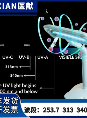 医献 紫外线253.7杀菌光催化313/340科研老化耐黄365nm固化台灯管